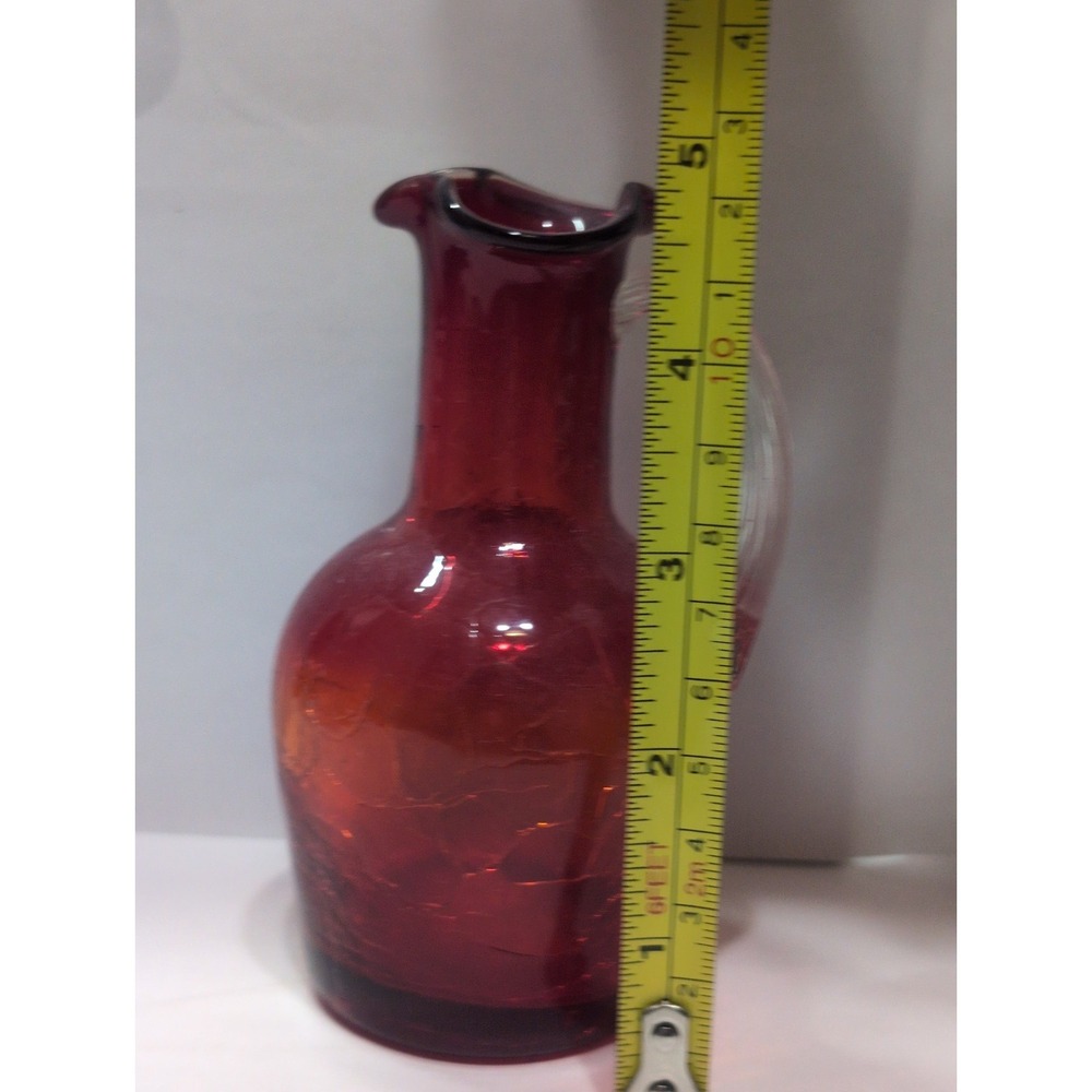 Vintage Cracked Glass Hand Blown Mini Pitchers / Bud Vases Set Of 2 Art Glass - Picture 8 of 15